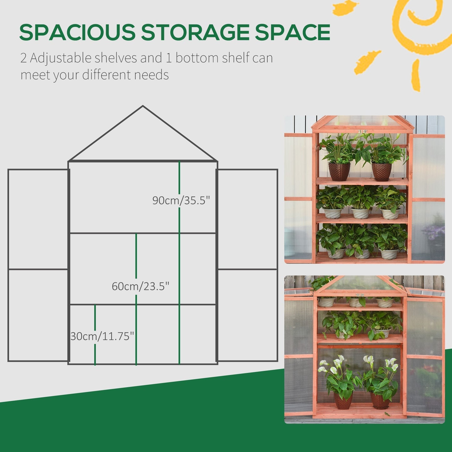 80 x 47 x 138cm Garden Cold Frame Polycarbonate Greenhouse with Adjustable Shelves