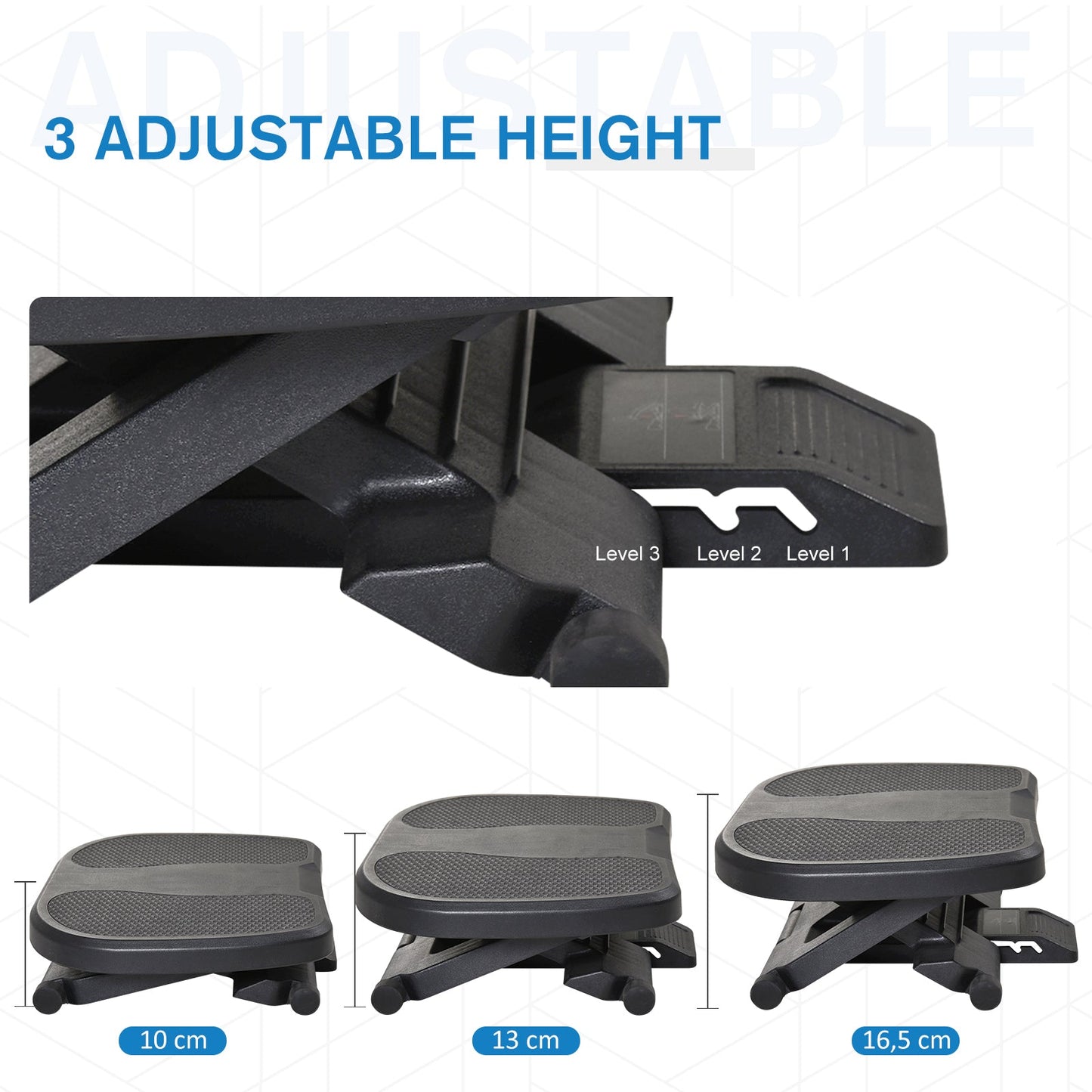 Adjustable Under-Desk Footrest Height Angle Tilt Anti-Slip Compact Health Black