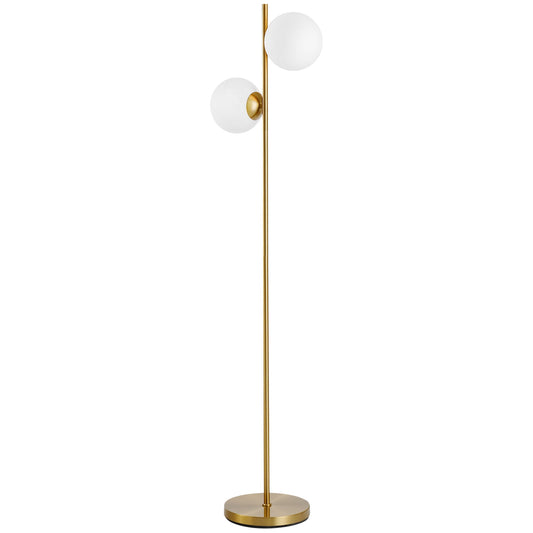 Steel Duo Glass Sphere Floor Lamp Gold