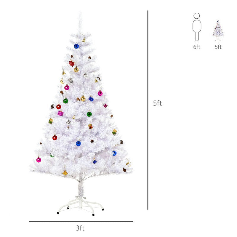 Homcom 5 Foot Artificial Christmas Tree with Metal Stand Decorations Home Seasonal Elegant Faux White