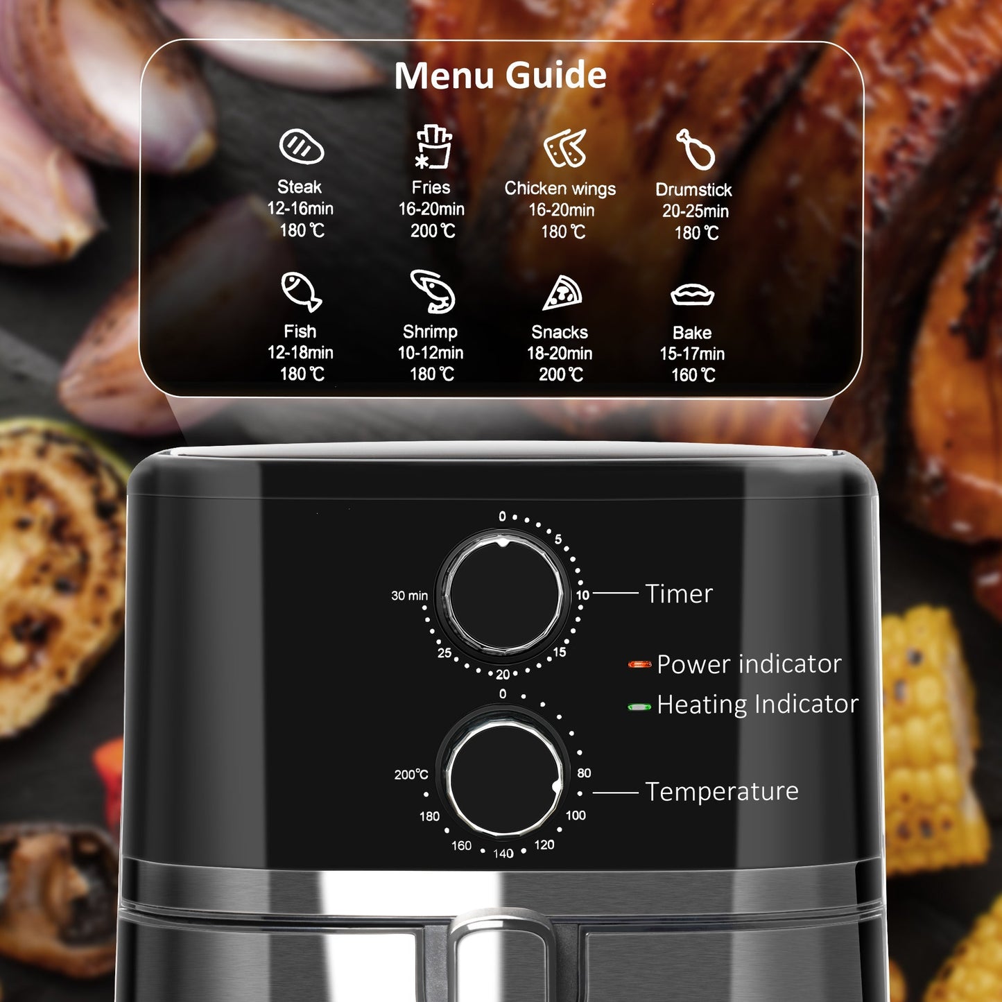 1500W 4.5L Air Fryer 8 Presets With Rapid Air Circulation Black & Steel