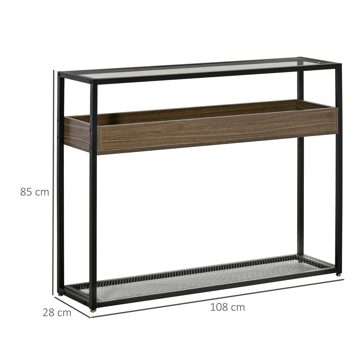 Industrial Style Console Table Sofa Table with Tempered Glass Top and Steel Frame for Living Room Hallway Entrance