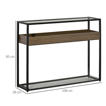 Industrial Style Console Table Sofa Table with Tempered Glass Top and Steel Frame for Living Room Hallway Entrance