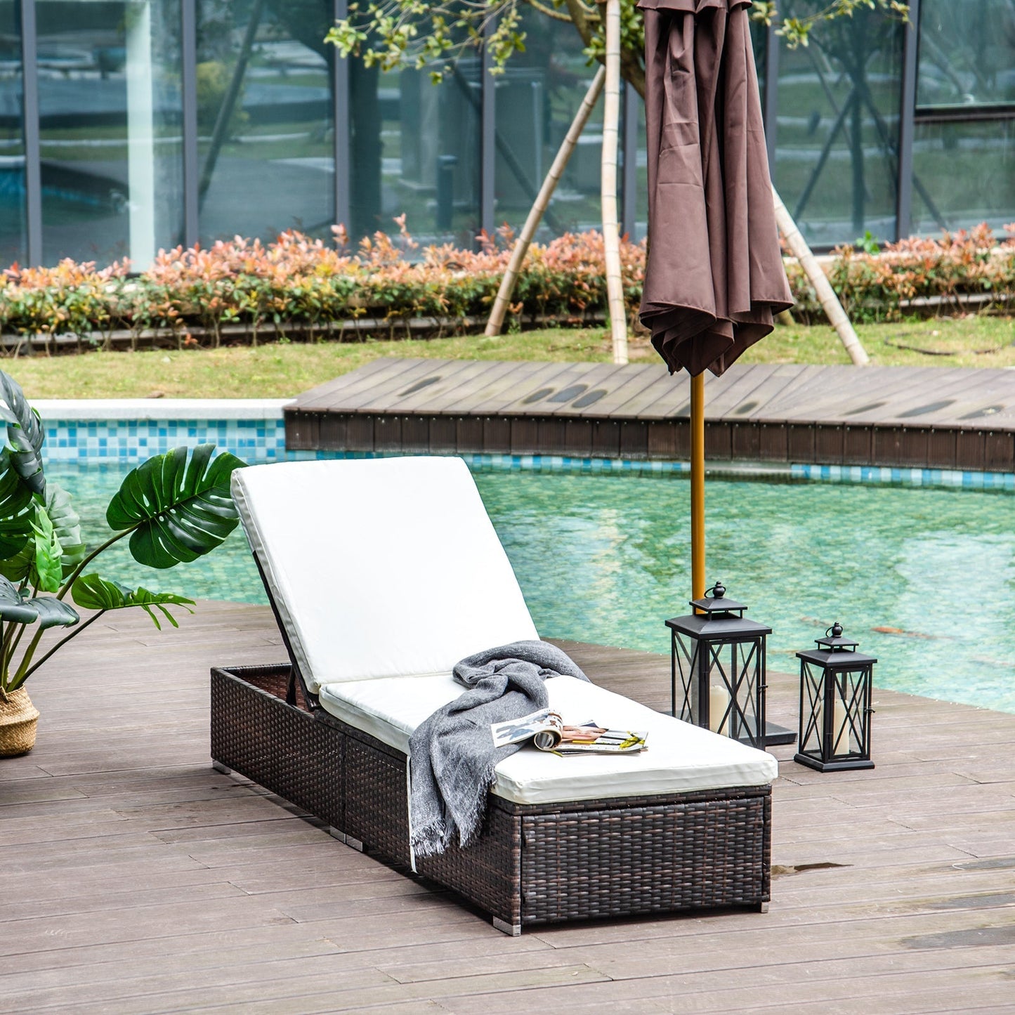 PE Rattan Sun Lounger with Cushion