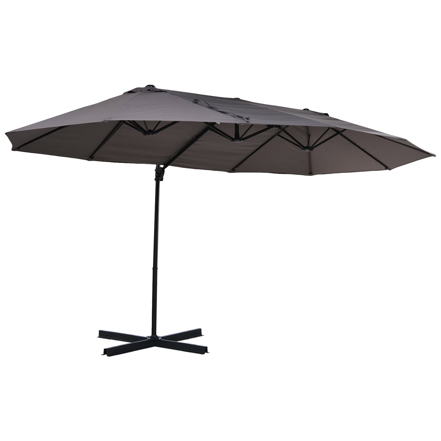 Double Canopy Offset Parasol Umbrella Garden Shade w/ Steel Pole 12 Ribs Grey