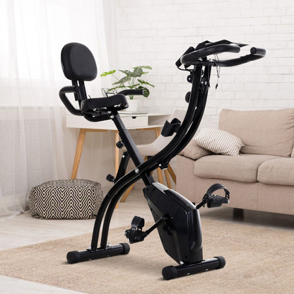 Homcom 2-in-1 Foldable Exercise Bike Recumbent Stationary Bike 8-Level Adjustable Magnetic Resistance with Pulse Sensor LCD Display