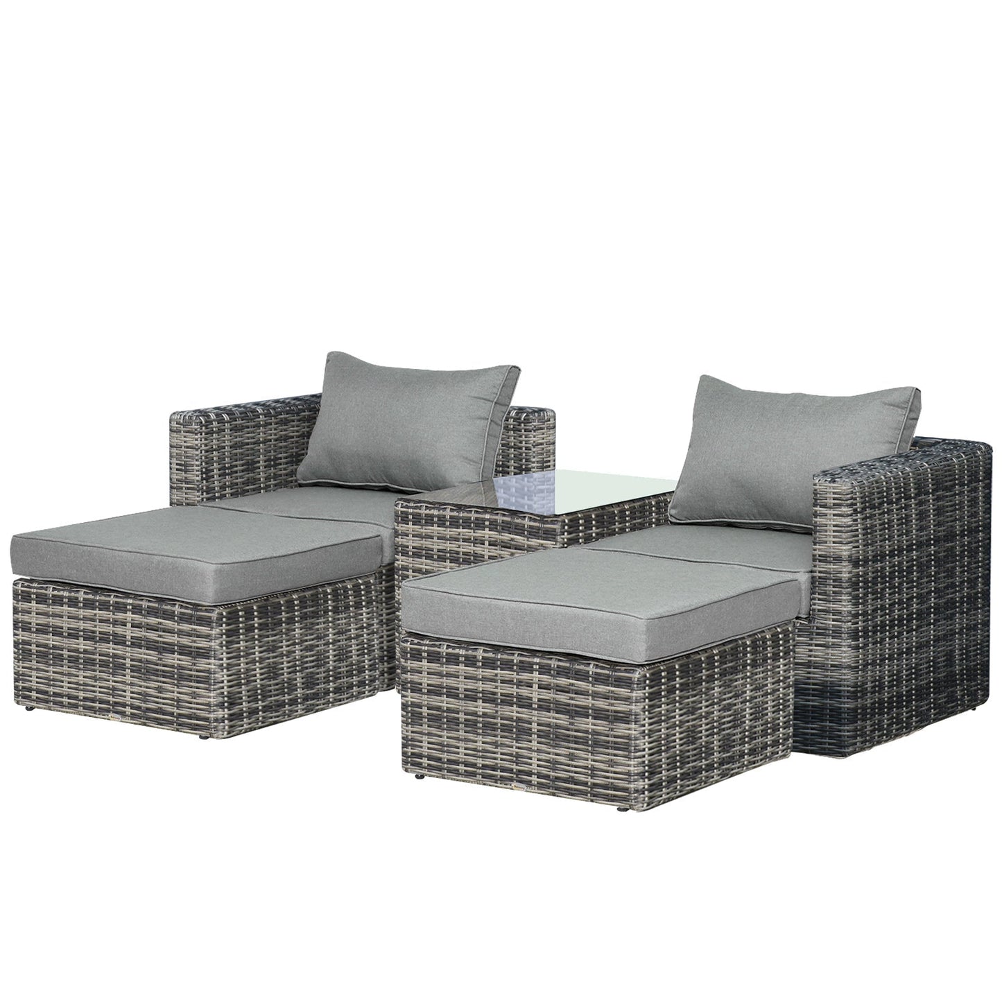 5-Piece Rattan Garden Furniture Set w/ 10cm Thick Cushions