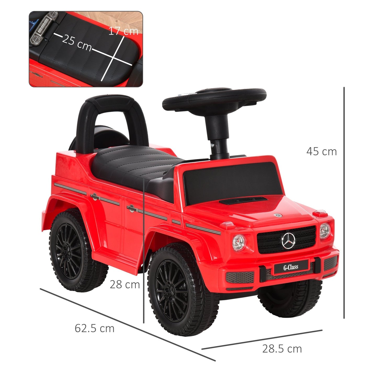 Benz G350 Push Handle Sliding Car w/Horn No Power Under Seat Storage Red