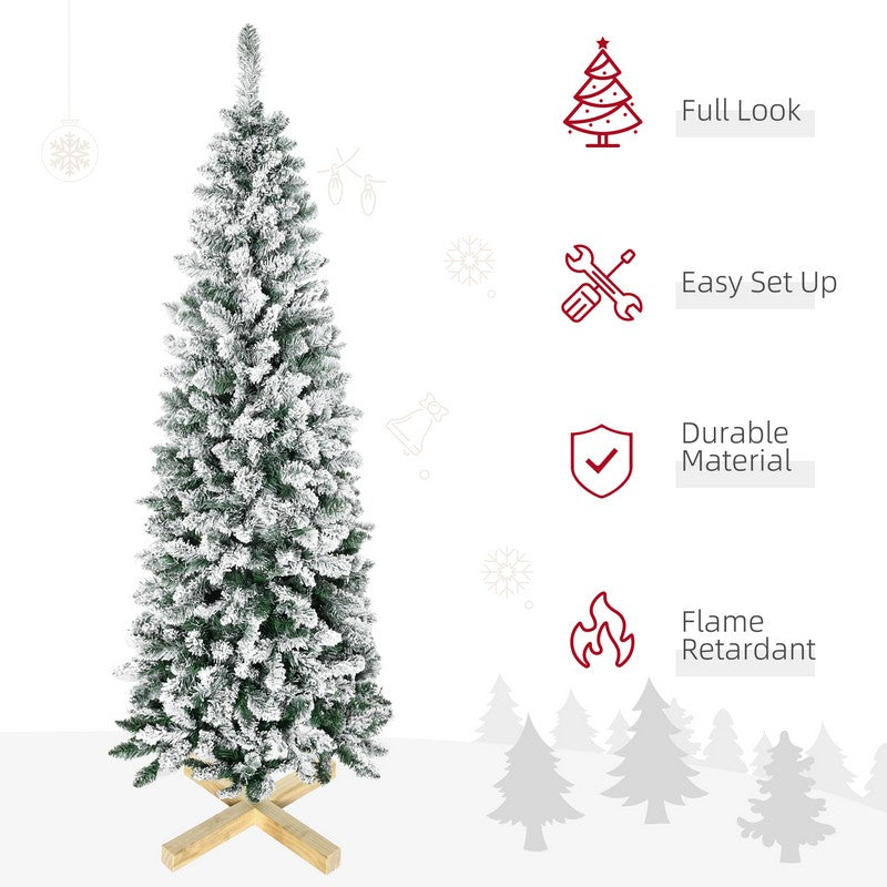 Homcom 6ft Christmas Tree Artificial - White Frosted Green 630 Tips