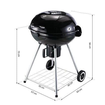 Outsunny Portable Kettle Charcoal Grill Withwheels 57Lx63Wx94H cm-Black/Silver