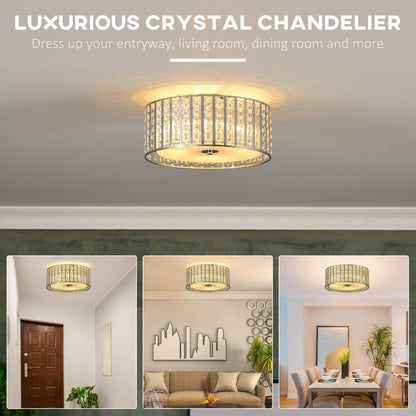 Modern K9 Crystal Chandelier Ceiling Light with Double Layer Lampshade