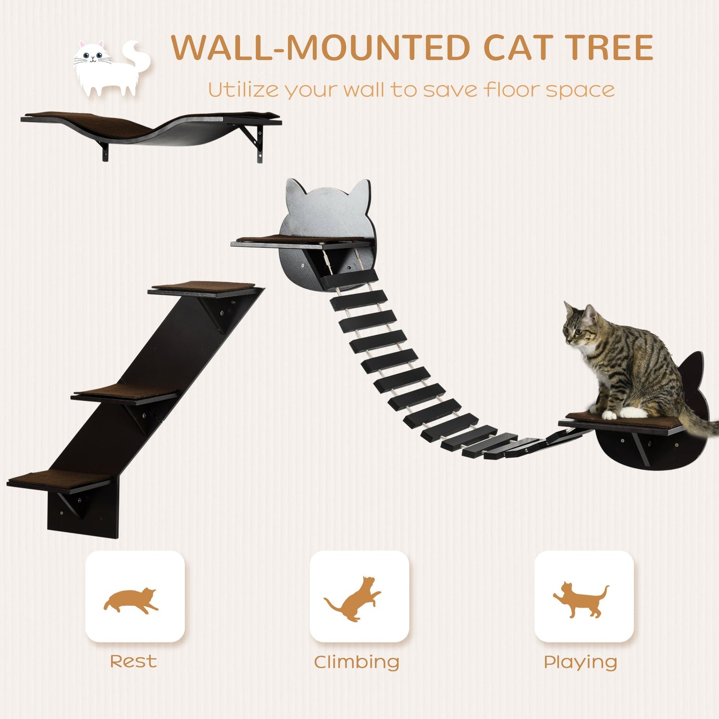 PawHut 3-Piece Wall-mounted Cats Shelves