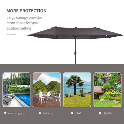 4.6m Garden Parasol Double-Sided Sun Umbrella Patio Market Shelter Canopy Shade Outdoor Grey