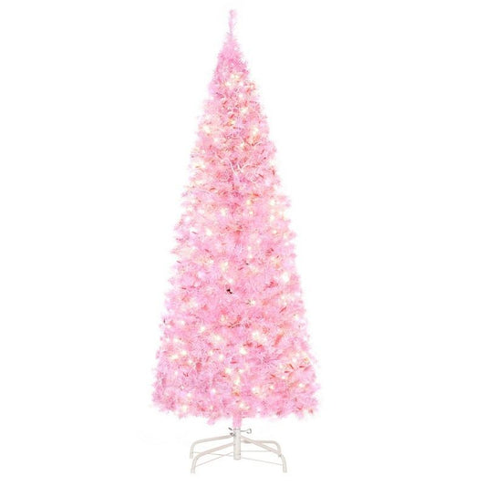 Homcom 5ft Prelit Christmas Tree Artificial - Pink with LED Lights Warm White 408 Tips