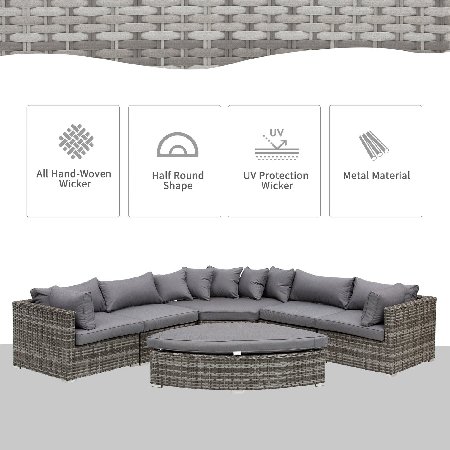 6-Piece Outdoor Rattan Wicker Sofa Set Bonzer Half Round Patio Conversation Furniture Set w/ Angled Corner Design