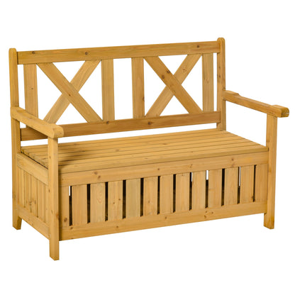 2 Seater Garden Storage Bench for Patio Wood Porch Decor Outdoor Seating