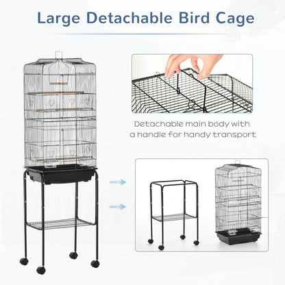 Grille 157cm Bird Cage Wheeled Black by Pawhut