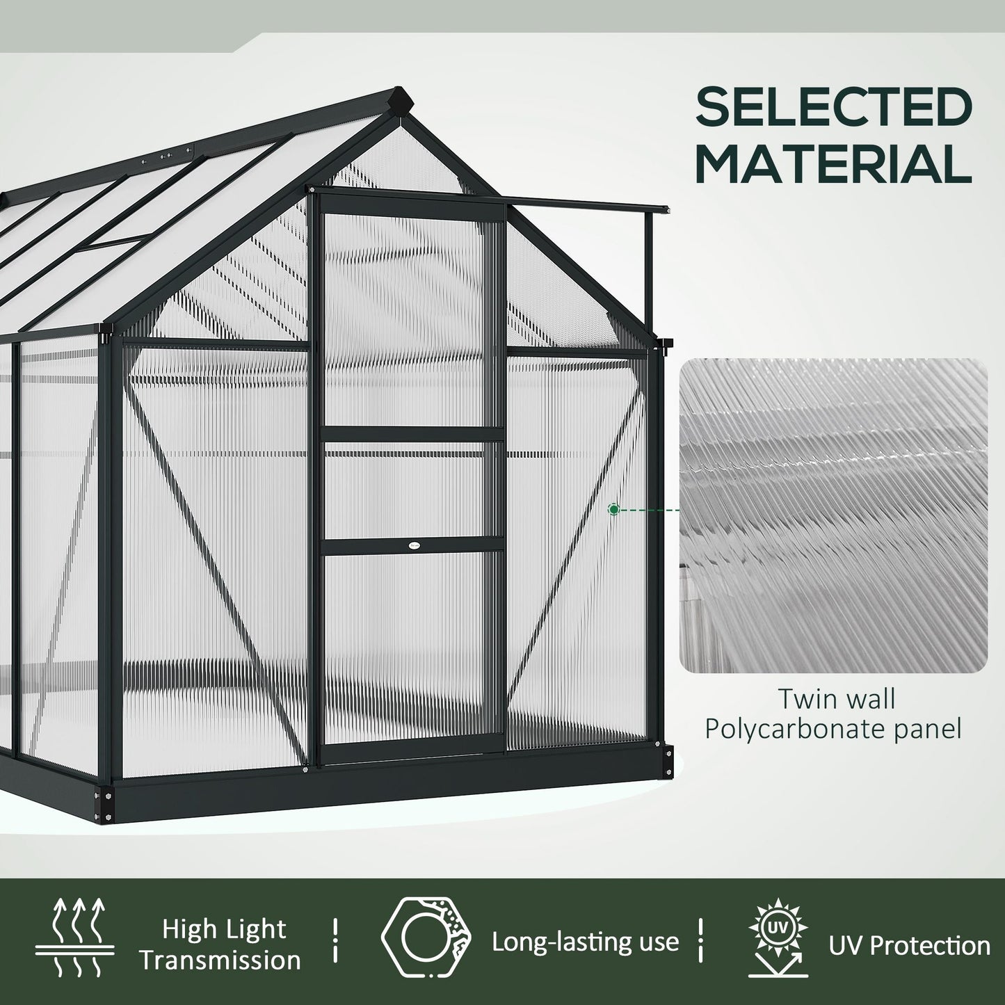 Outsunny Clear Polycarbonate Greenhouse Large Walk-In Green House Garden Plants Grow Galvanized Base Aluminium Frame With Slide Door