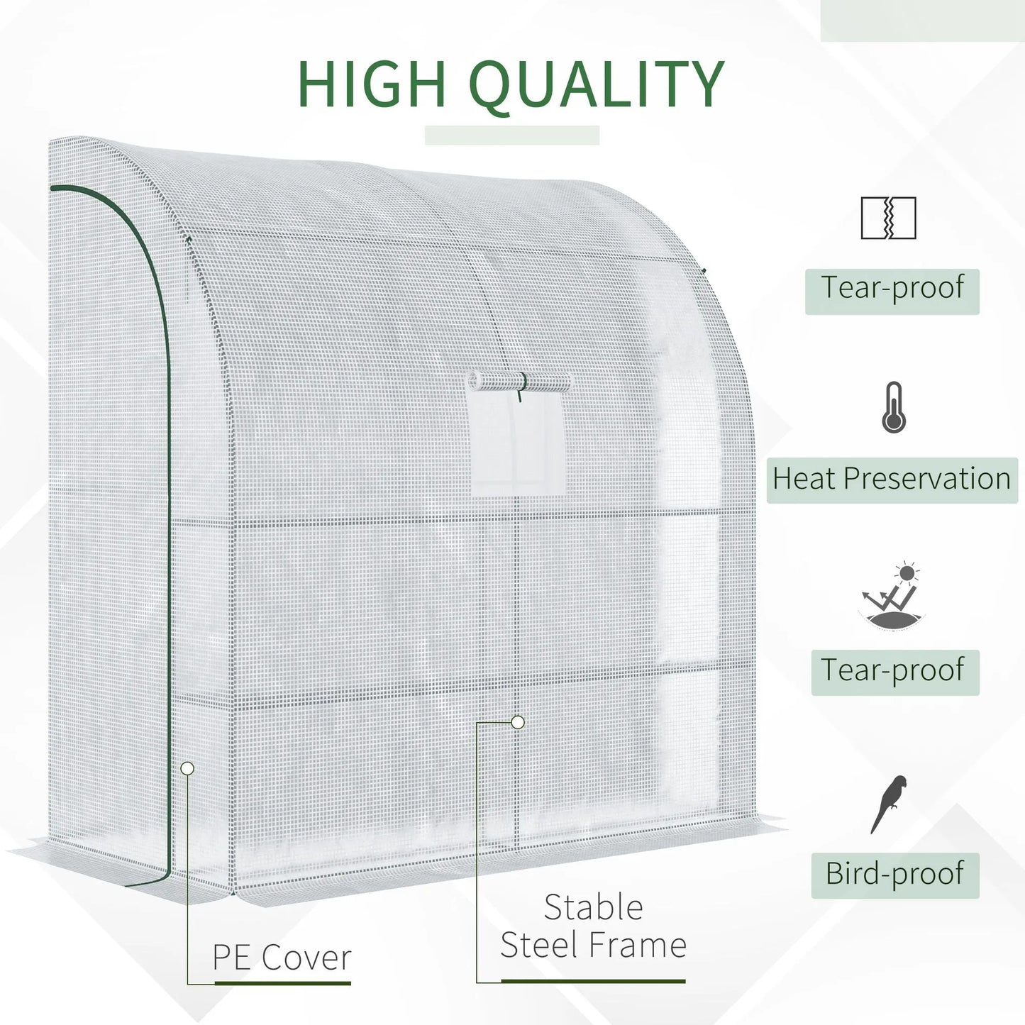 Walk-In Lean to Wall Greenhouse w/Window