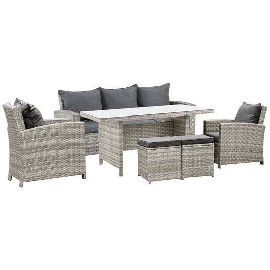 6-Pieces PE Rattan Garden Furniture Set with Three-seat