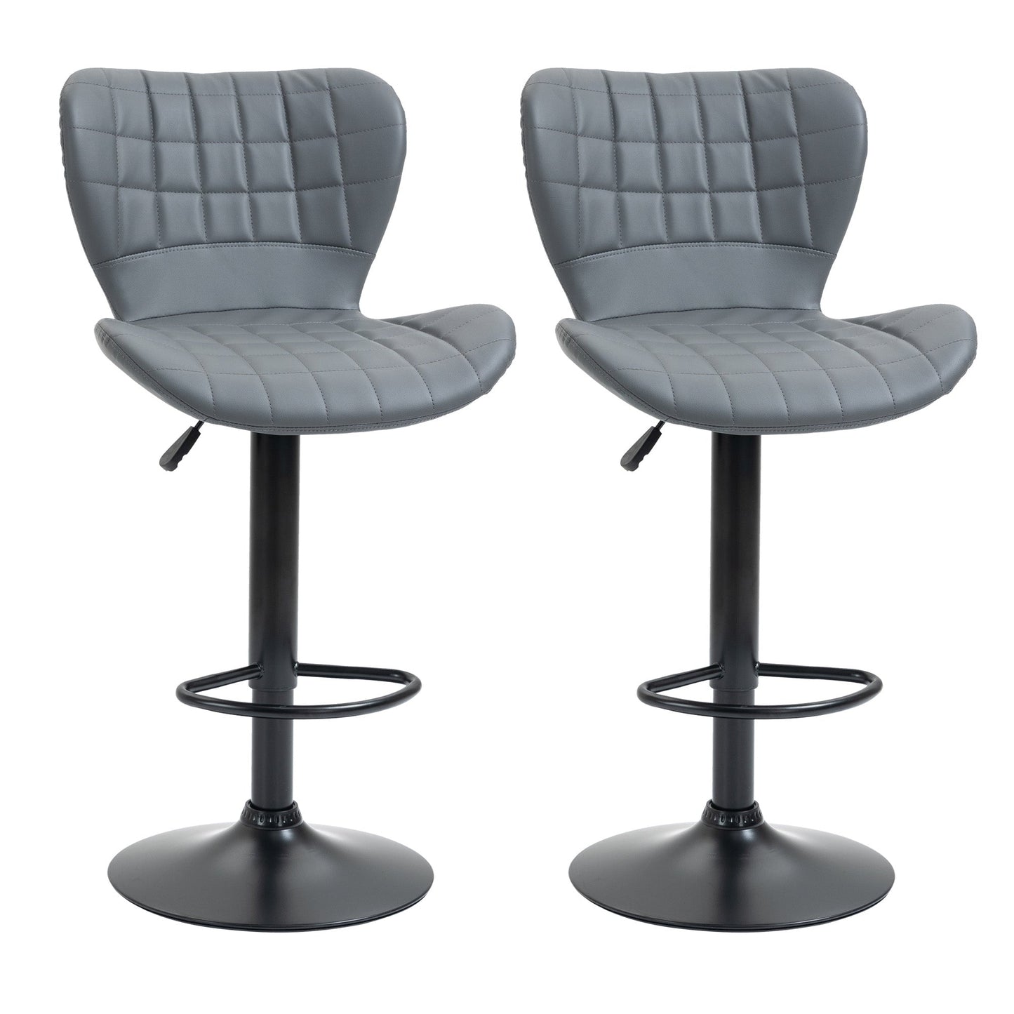 Bar Stools Set of 2 Adjustable Height Swivel Bar Chairs in PU Leather with Backrest & Footrest