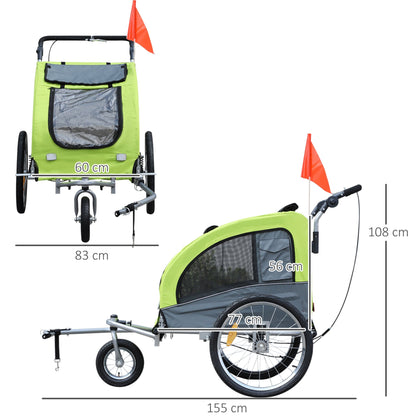 PawHut Steel Pet Bicycle Trailer 360 Rotatable 3 Wheel Carrier Green