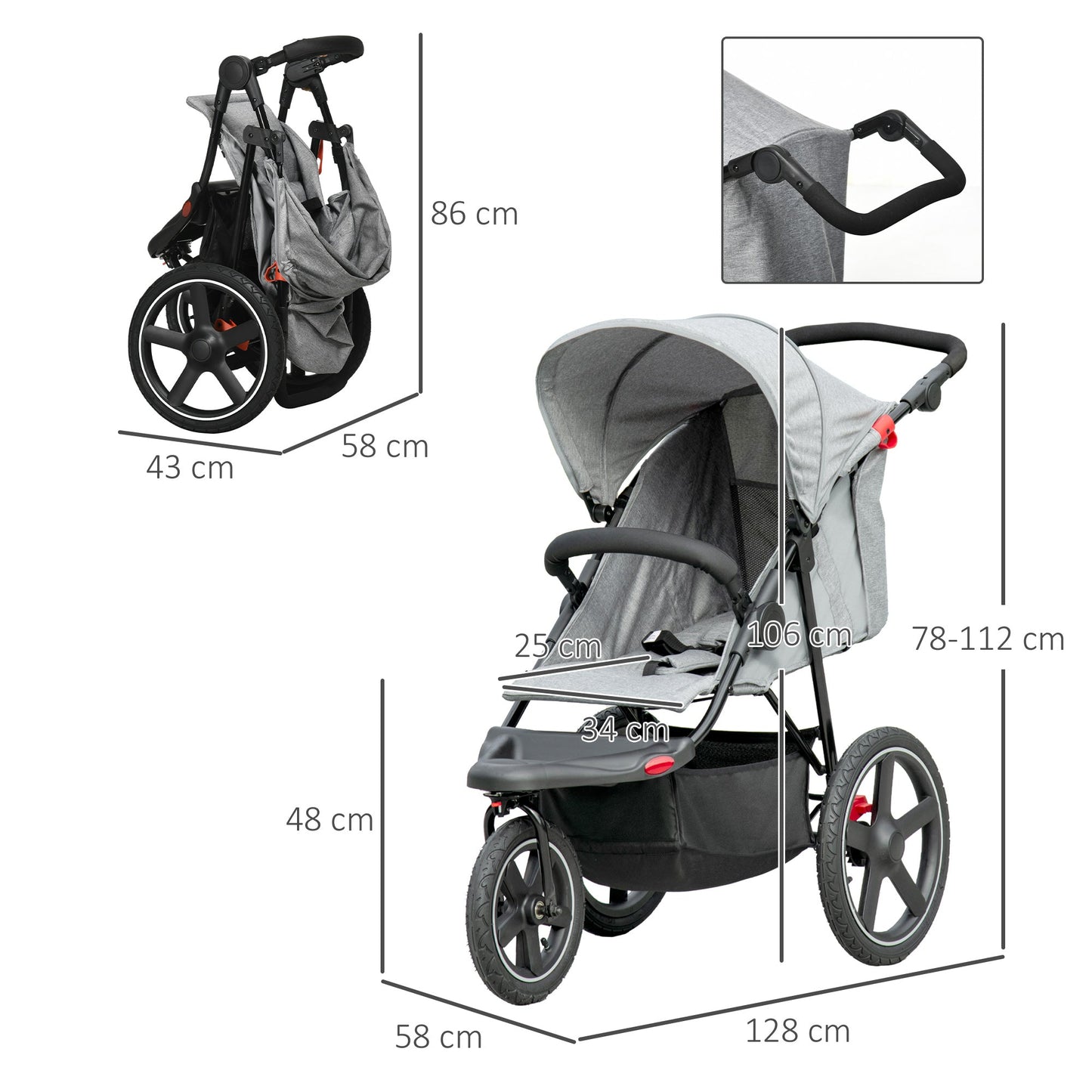 Foldable Three-Wheeler Baby Stroller w/ Canopy