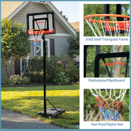 2.1 to 2.6M Adjustable Free Standing Basketball Hoop Weighted Base With Transit Wheels Black & Red by Sportnow