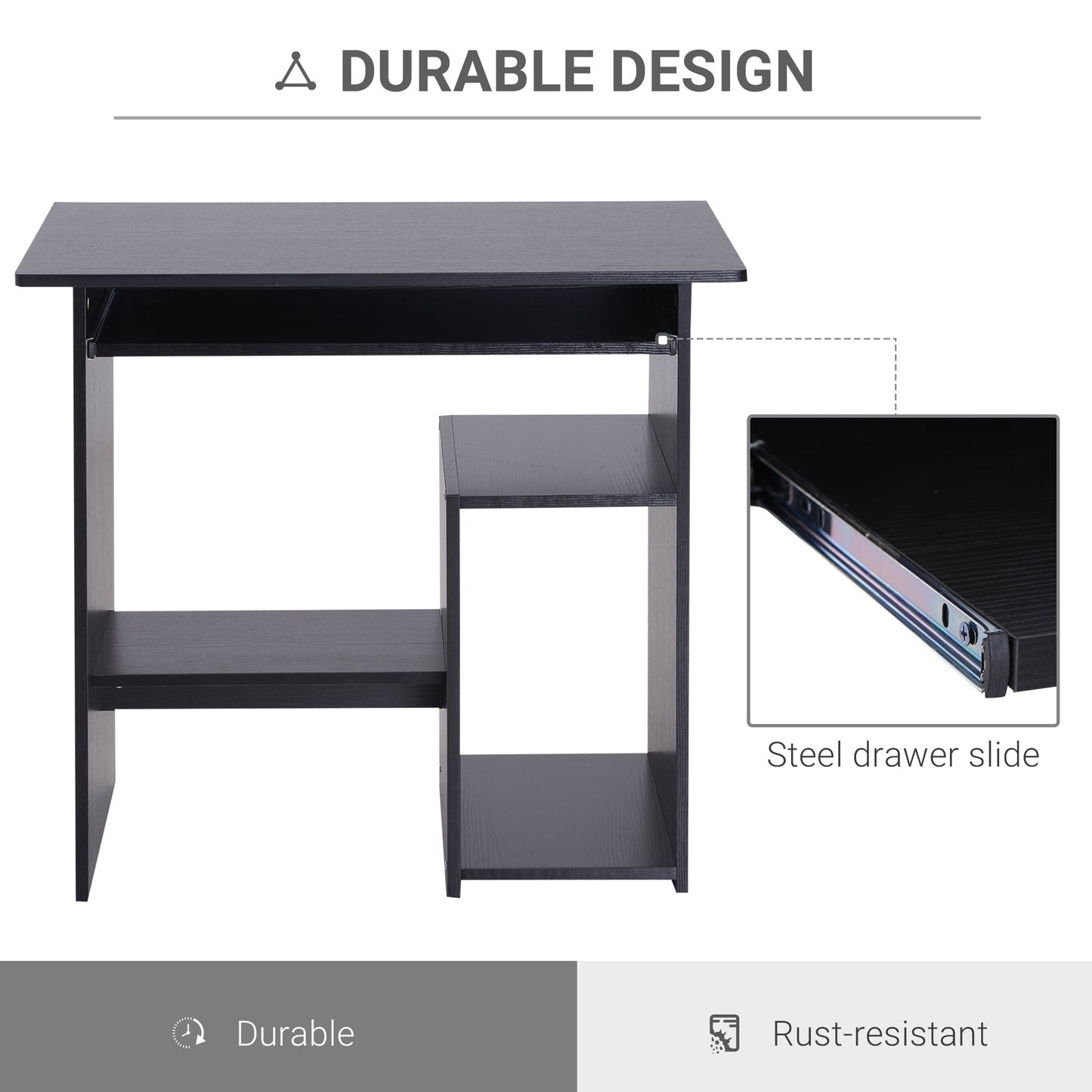 Compact Small Computer Table Wooden Desk Keyboard Tray Storage Shelf Modern Corner Table Home Office Black