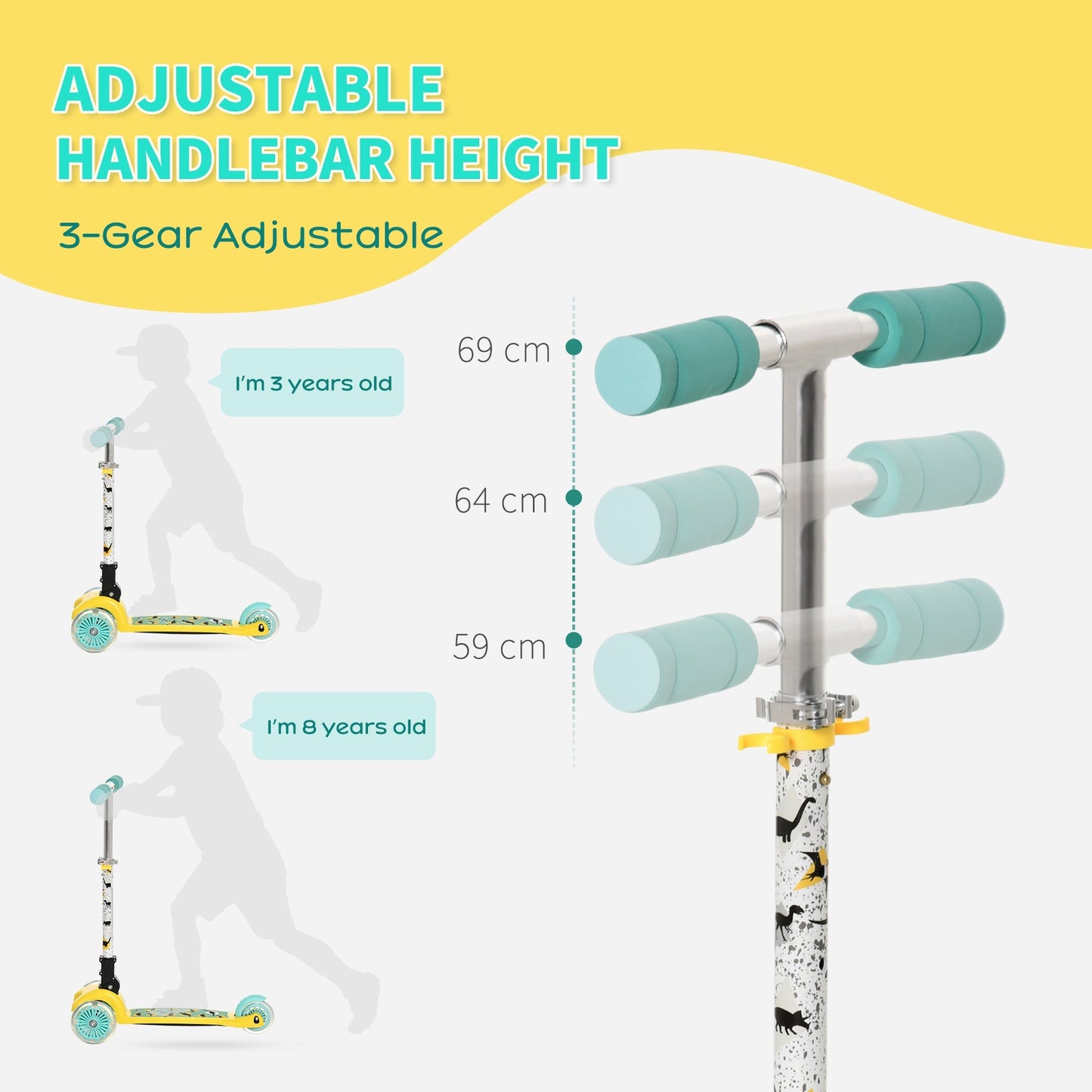 Foldable Scooter for Kids with 3 Wheel Adjustable Height Flashing Wheels