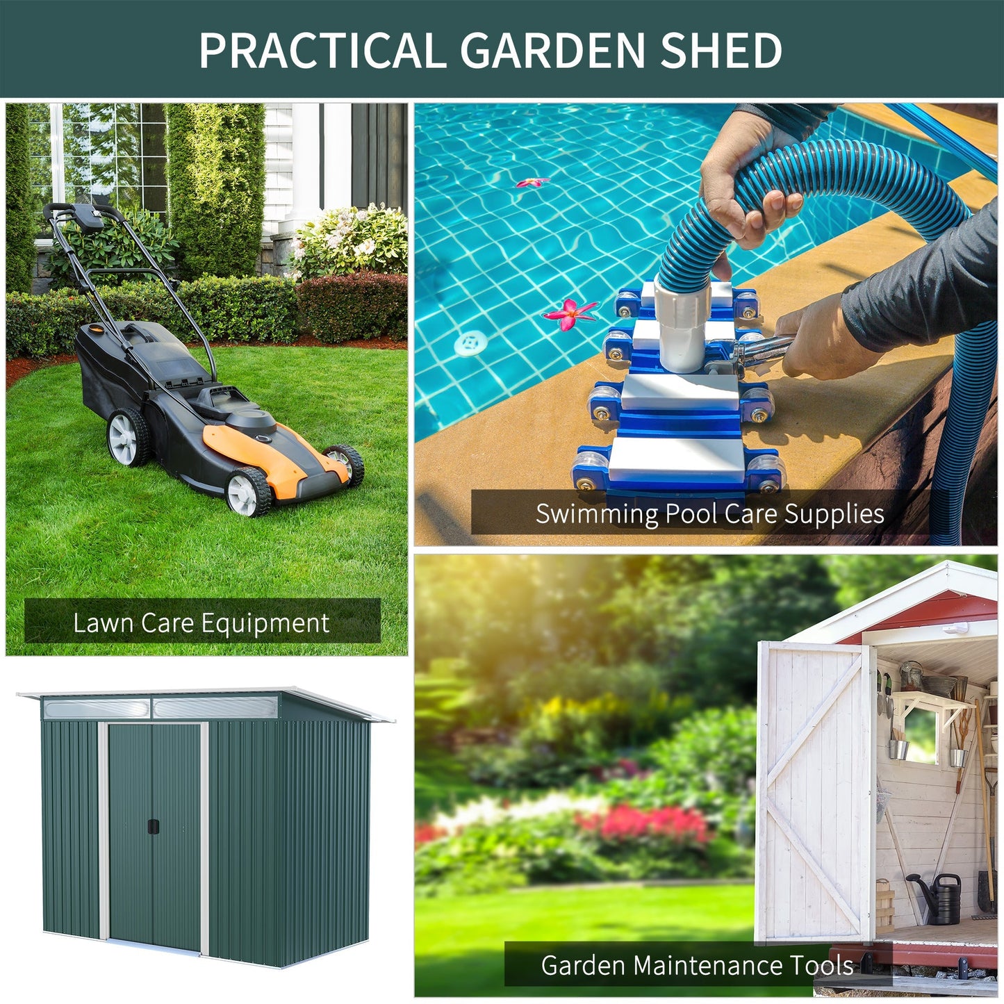 Lightsky 8.5 x 4' Double Door Pent Garden Shed Steel Green by Steadfast