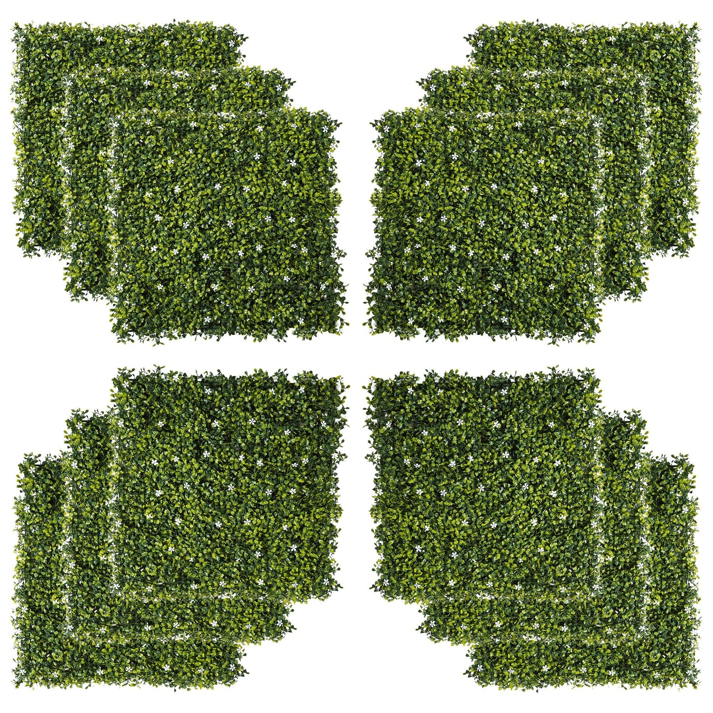 12-Piece 20" x 20" Artificial Boxwood Wall Panel Milan Grass Privacy Fence Screen