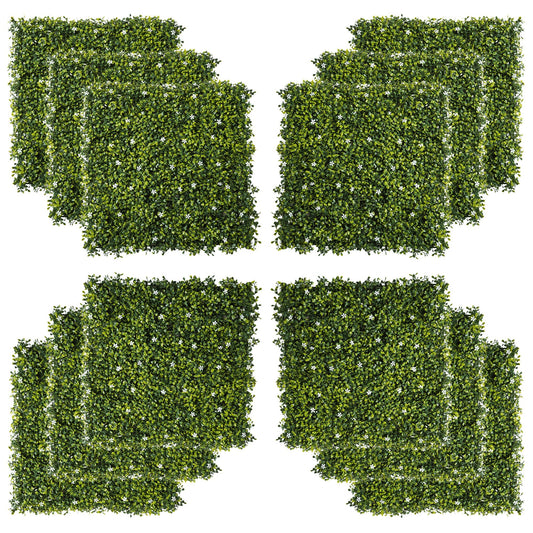 12-Piece 20" x 20" Artificial Boxwood Wall Panel Milan Grass Privacy Fence Screen