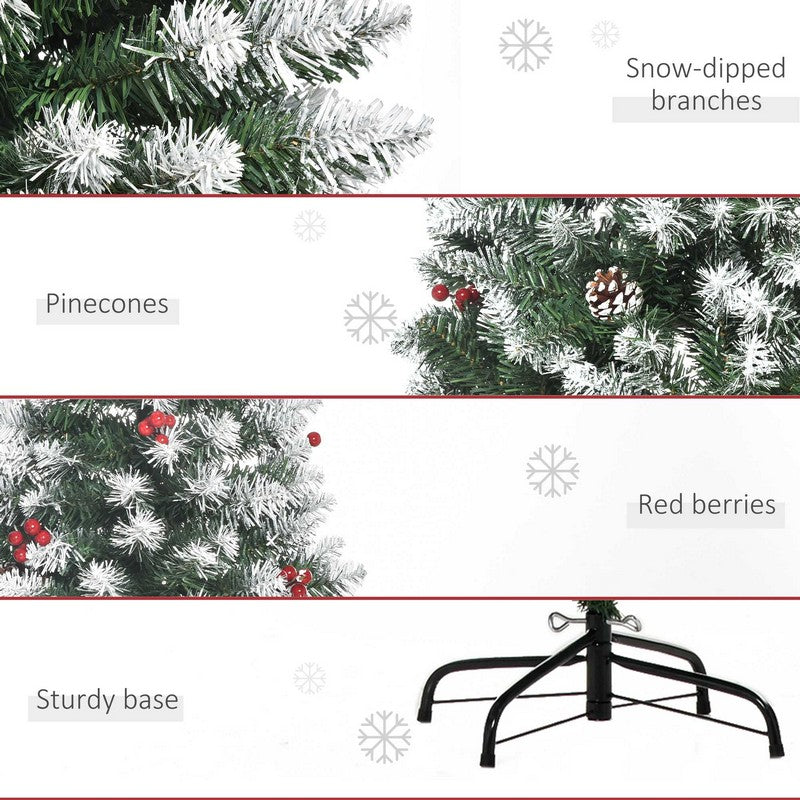 6 Foot Artificial Christmas Tree Foldable Feet Xmas Pencil Tree with Red Berries and Pinecones