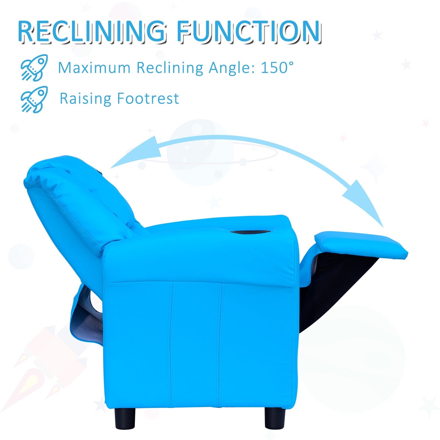 Kids Children Recliner Lounger Armchair Games Chair Sofa Seat PU Leather Look w/ Cup Holder Blue