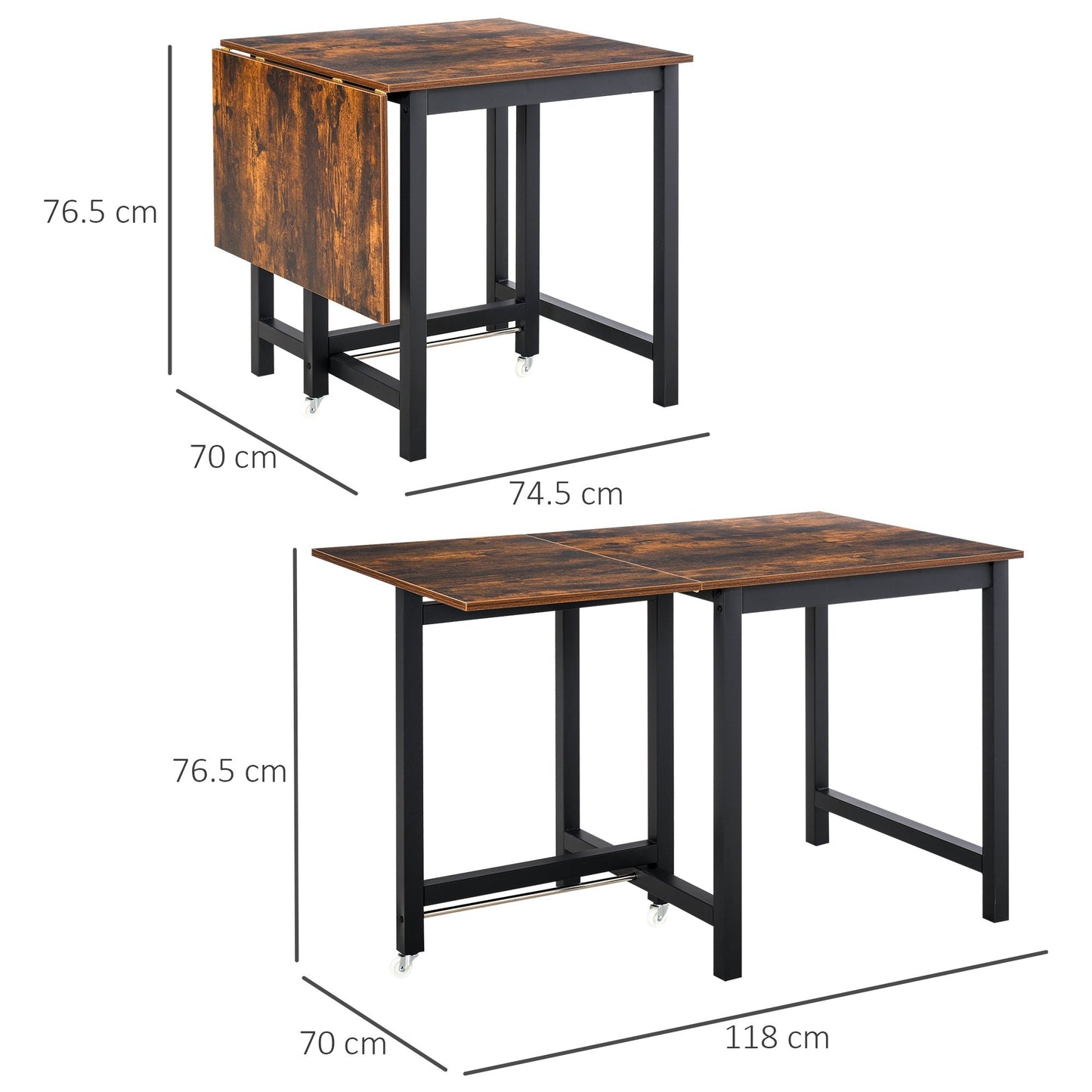 Foldable Dining Table Drop Leaf Folding Side Console Writing Desk for Kitchen