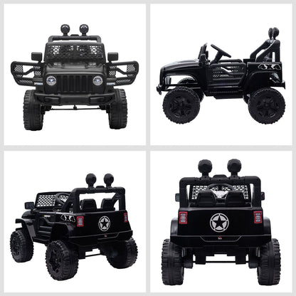 12V Battery-powered 2 Motors Kids Electric Ride On Car Truck Off-road Toy with Parental Remote Control Horn Lights Suspension Wheels for 3-6 Years Old Black