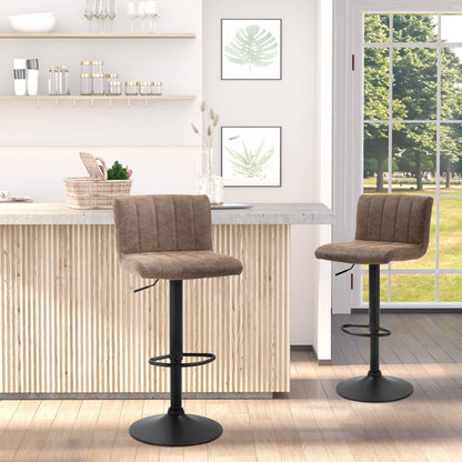 Homcom Adjustable Barstools Set Of 2 Swivel Counter Bar Chairs Bar Stools With Footrest Pu Leather Gas Lift Brown