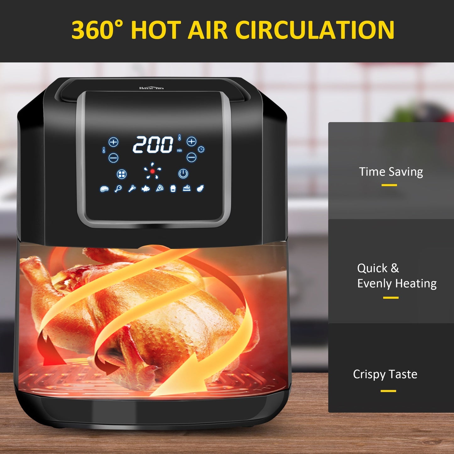 1700W 6.5L Air Fryer 8 Presets With Digital Display Black & Grey