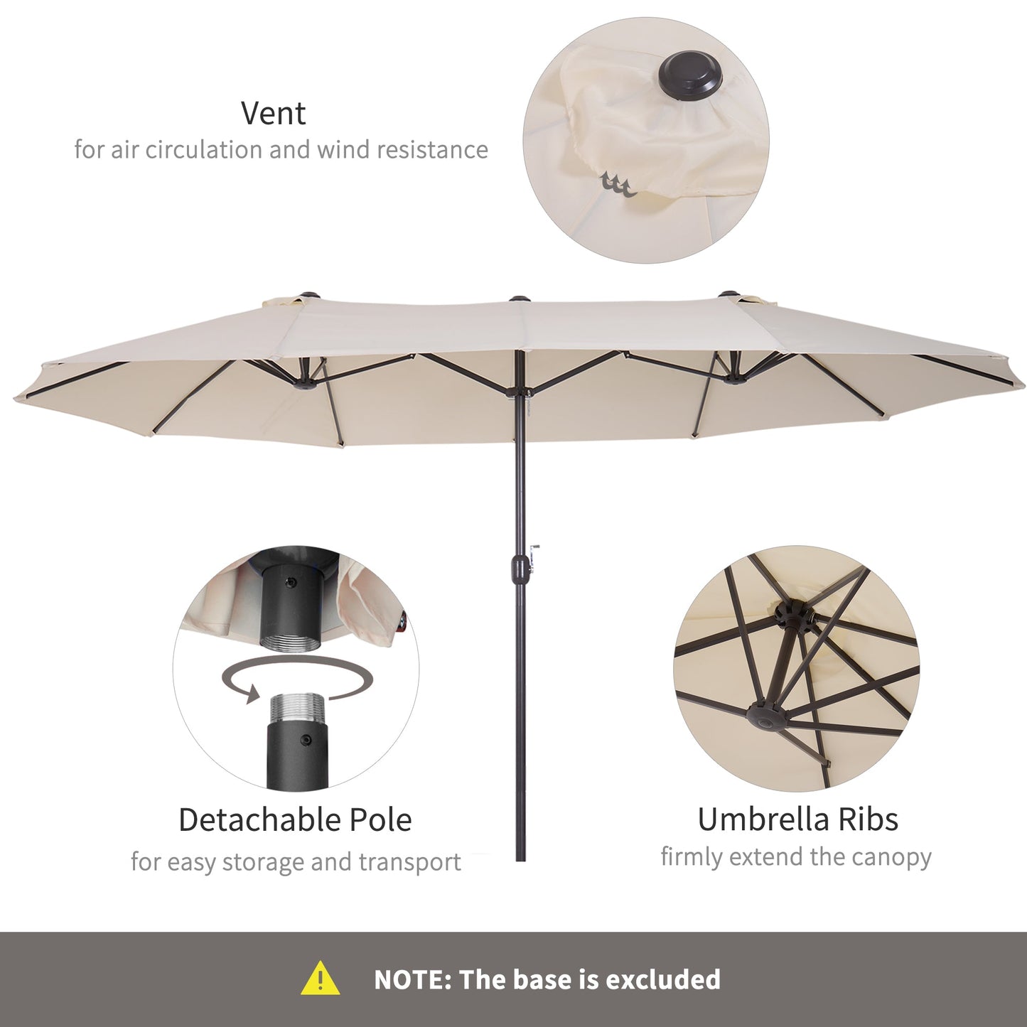 4.6m Double-Sided Patio Parasol Sun Umbrella-Beige