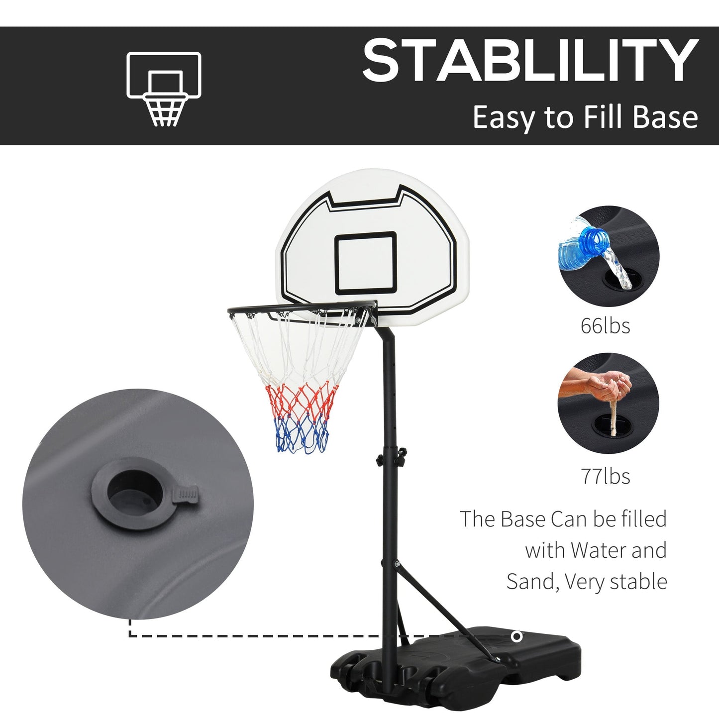 Steel Frame Freestanding Basketball Hoop Height Adjustable Basketball Stand Black