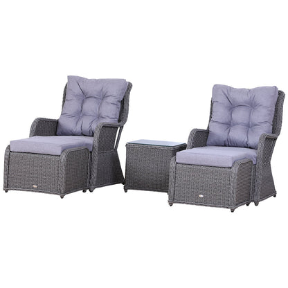 5-Piece Deluxe Garden Rattan Furniture Sofa Chair & Stool Table Set Patio Wicker Weave Furniture Set Aluminium Frame Fully-assembly - Grey