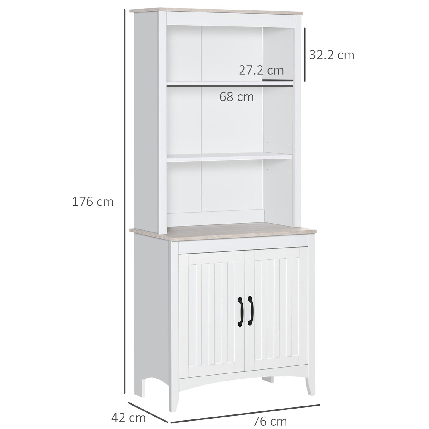 Tall Kitchen Cupboard with 3 Open Shelves and Double Door Cabinet