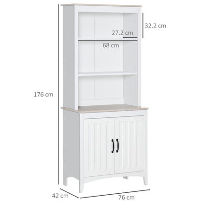 Tall Kitchen Cupboard with 3 Open Shelves and Double Door Cabinet