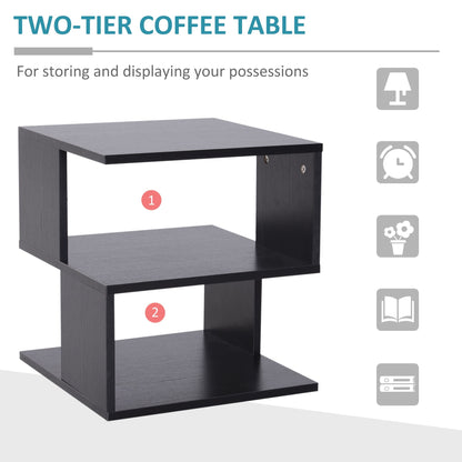 Modern Square 2 Tier Wood Coffee Side Table Storage Shelf Rack Living Room Black