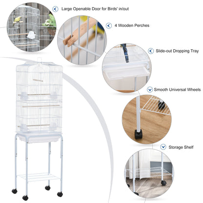 Grille 153cm Bird Cage Wheeled White by Pawhut