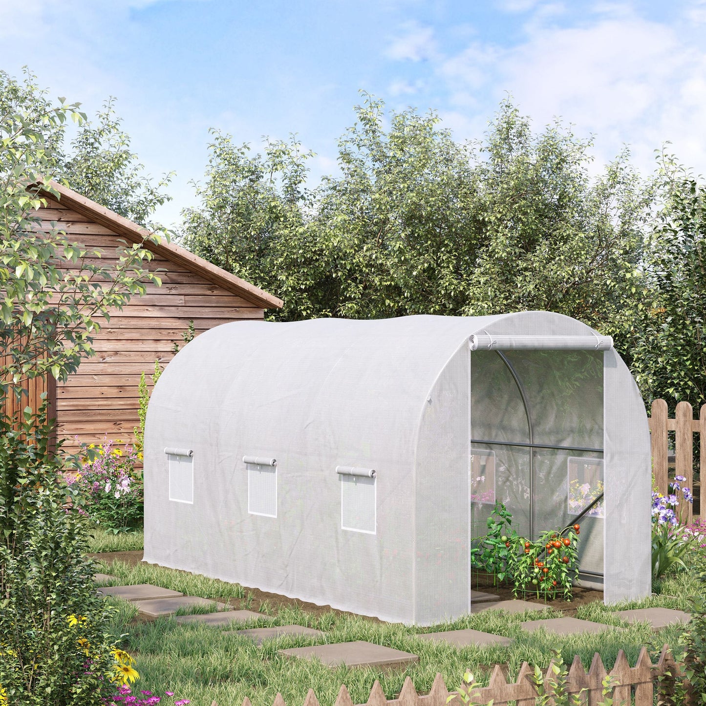 3.5 x 2 x 2 m Large Galvanised Steel Frame Outdoor Poly Tunnel Garden Walk-In Patio Greenhouse - White