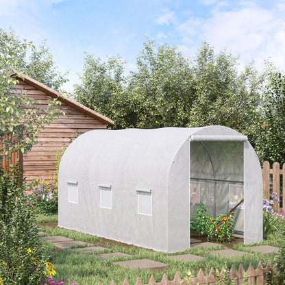 3.5 x 2 x 2 m Large Galvanised Steel Frame Outdoor Poly Tunnel Garden Walk-In Patio Greenhouse - White