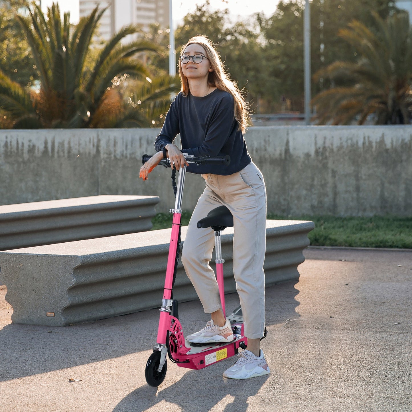 12V Battery 120W Teens Foldable Electric Scooter Adjustable Ride Over 7 years old -Pink