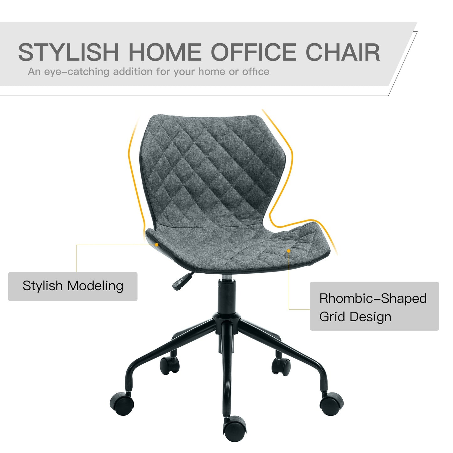 Home Office Swivel Computer Desk Chair With Nylon Wheels Adjustable Height Linen Grey